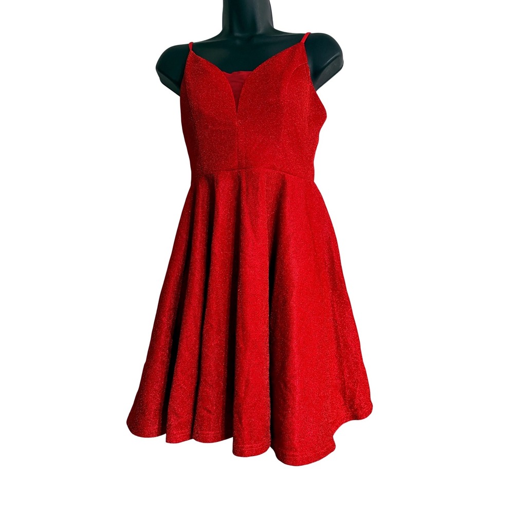 EverPretty‎ Women's Sparkly Red V Neck Spaghetti Strap cocktail Mini Dres size S